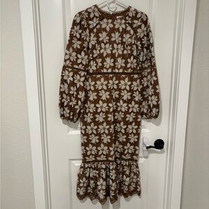 Just Me Floral Patterned Midi Dress in Gold and Cream